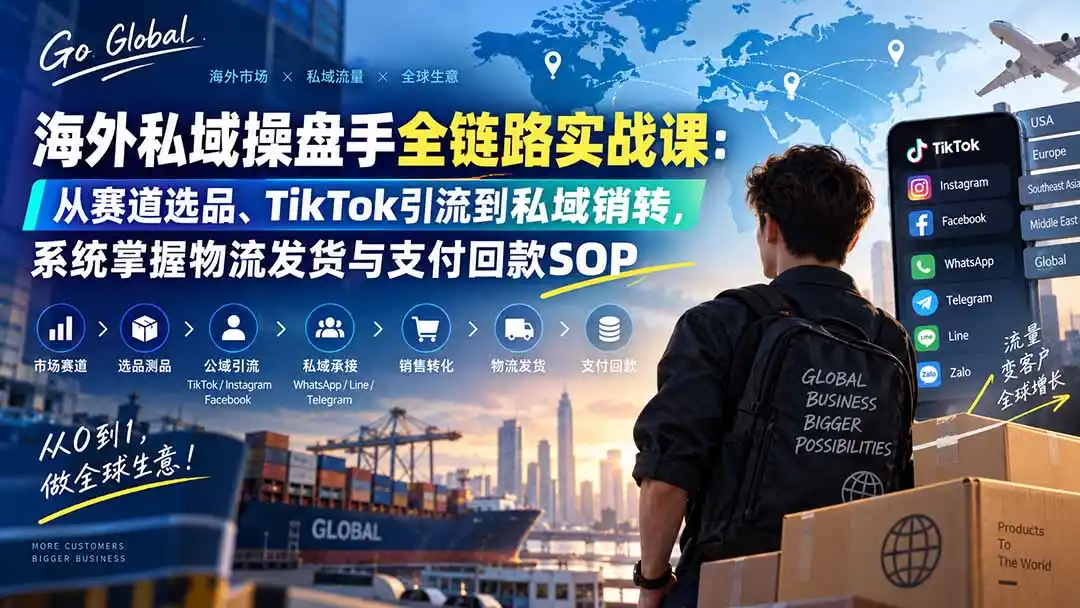 海外私域操盘手全链路实战课：从赛道选品、TikTok引流到私域销转，系统掌握物流发货与支付回款SOP-初创源码资源站
