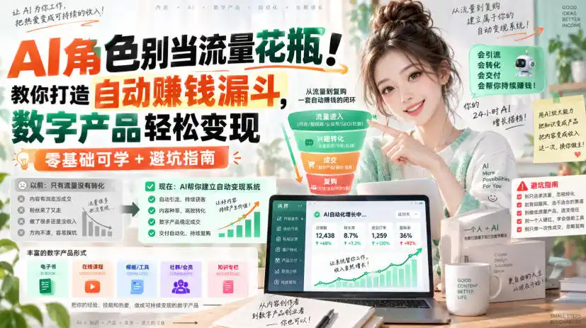 AI角色别当流量花瓶！教你打造自动賺钱漏斗，数字产品轻松变现(零基础可学+避坑指南)【原创双语字幕】 - 初创源码资源站-初创源码资源站