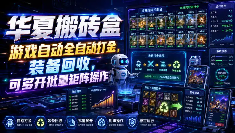 初创源码资源站 华夏搬砖盒游戏自动全自动打金装备回收可多开批量矩阵操作