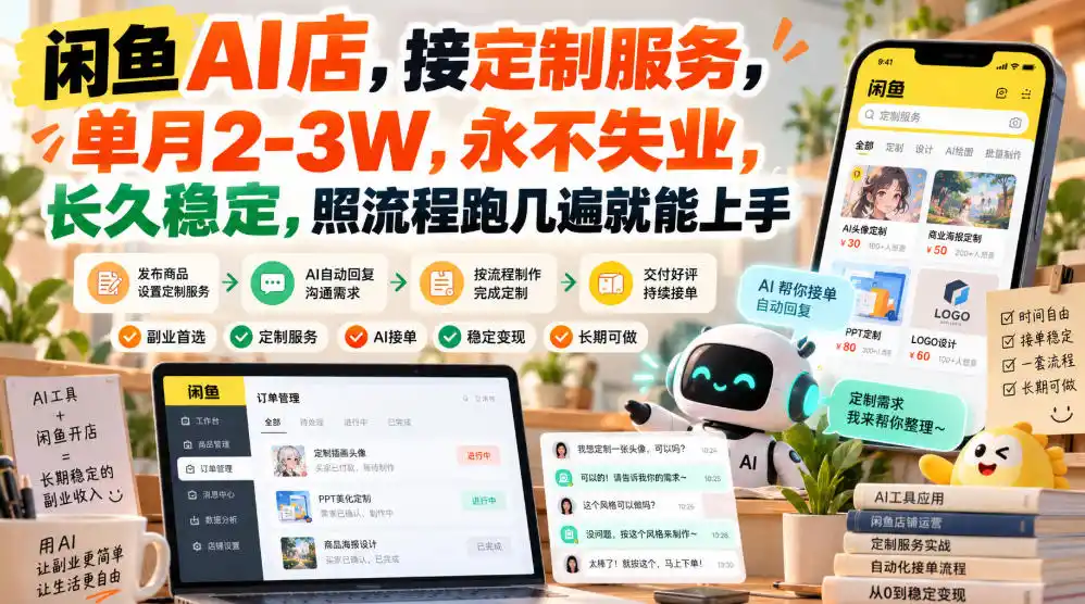 闲鱼AI店，接定制服务，单月2-3W，永不失业，长久稳定，照流程跑几遍就能上手-初创源码资源站