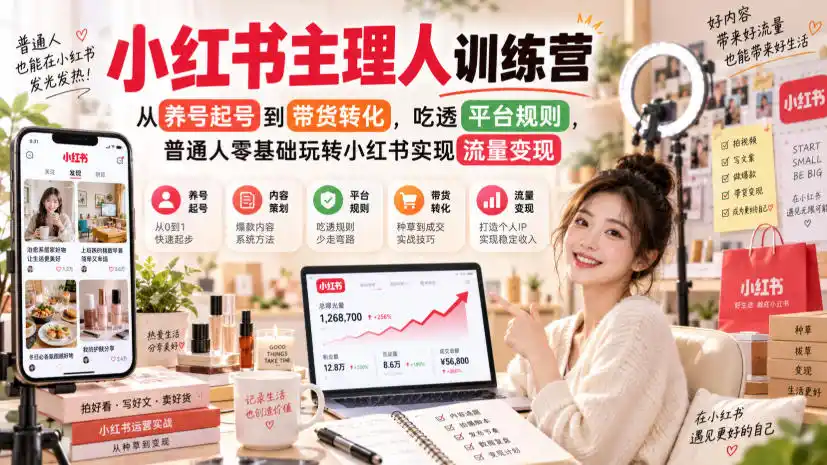 初创源码资源站 小红书主理人训练营从养号起号到带货转化吃透平台规则普通人零基础玩转小红书实现流量变现