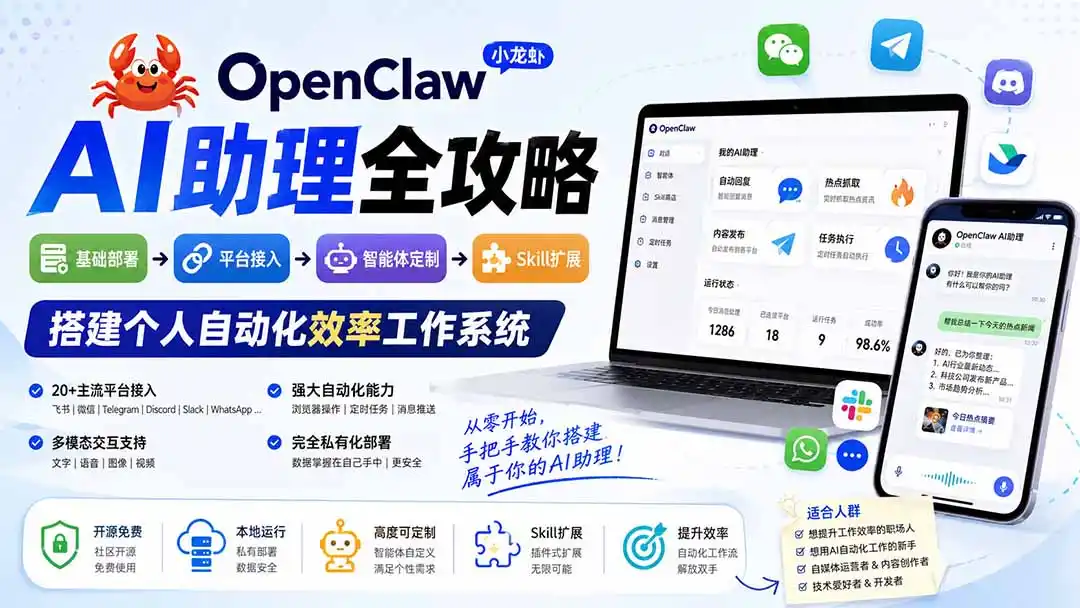 OpenClaw小龙虾 AI助理全攻略：基础部署→平台接入→智能体定制→Skill扩展，搭建个人自动化效率工作系统-初创源码资源站
