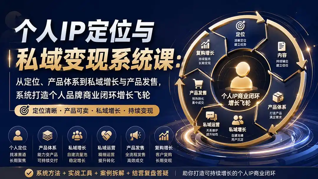 个人IP定位与私域变现系统课：从定位、产品体系到私域增长与产品发售，系统打造个人品牌商业闭环增长飞轮 - 初创源码资源站-初创源码资源站