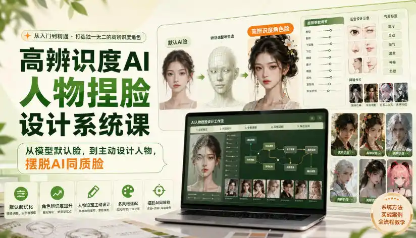 初创源码资源站 高辨识度AI人物捏脸设计系统课从模型默认脸到主动设计人物摆脱AI同质脸