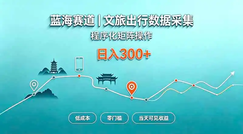 蓝海赛道 文旅出行数据采集 程序化矩阵操作 低成本 零门槛 当天可见收益 日入300+ - 初创源码资源站-初创源码资源站