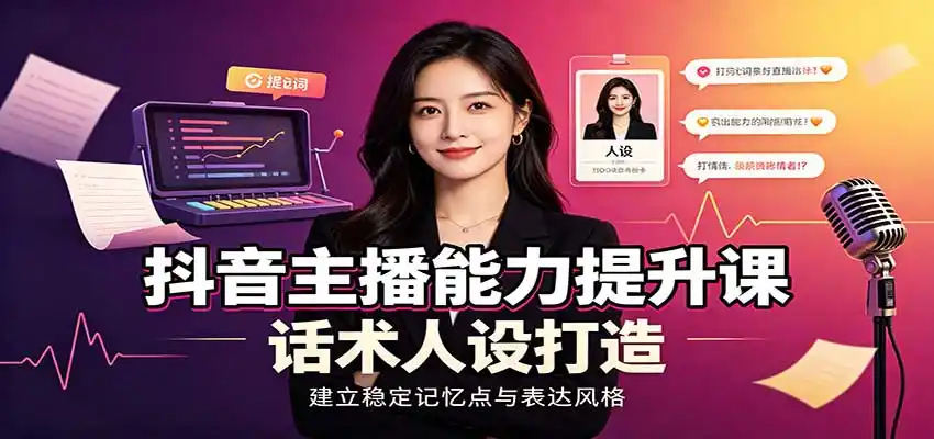 抖音主播能力提升课：账号底层逻辑，直播间搭建调试，话术人设打造全套教学-初创源码资源站