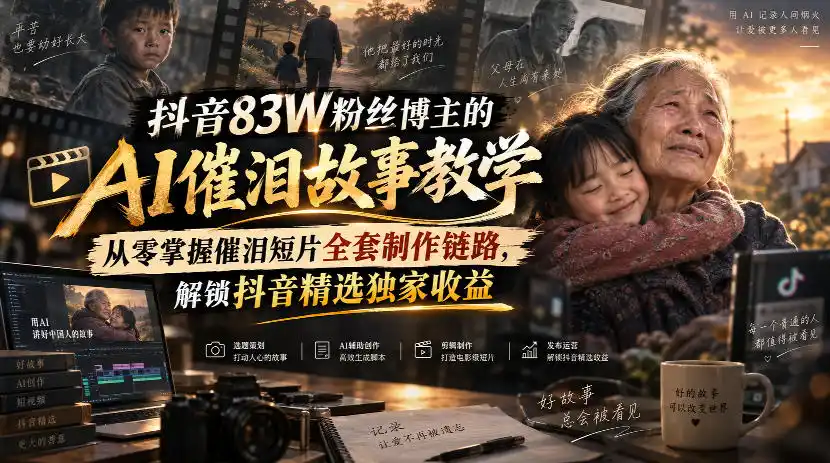 初创源码资源站 抖音83W粉丝博主的AI催泪故事教学从零掌握催泪短片全套制作链路解锁抖音精选独家收益