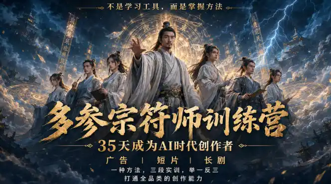 多参宗符师训练营，35天成为AI时代创作者，广告|短片|长剧，一种方法，三段实训，举一反三，打通全品类的创作能力-初创源码资源站