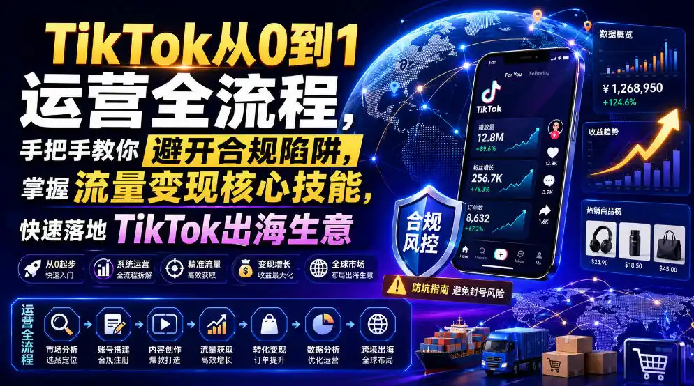 初创源码资源站 TikTok从0到1运营全流程手把手教你避开合规陷阱掌握流量变现核心技能快速落地TikTok出海生意更新8月