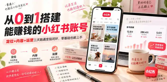 初创源码资源站 从0到1搭建能賺钱的小红书账号定位+内容+运营三天跑通变现闭环