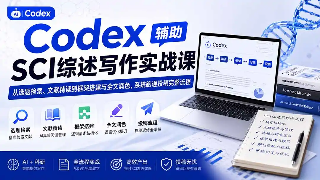 Codex辅助SCI综述写作实战课——从选题检索、文献精读到框架搭建与全文润色，系统跑通投稿完整流程-初创源码资源站