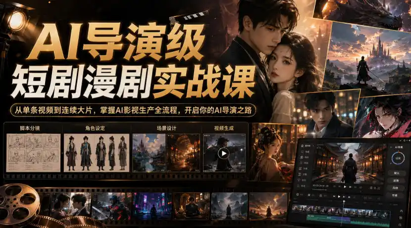 AI导演级短剧漫剧实战课，从单条视频到连续大片，掌握AI影视生产全流程，开启你的AI导演之路!-初创源码资源站