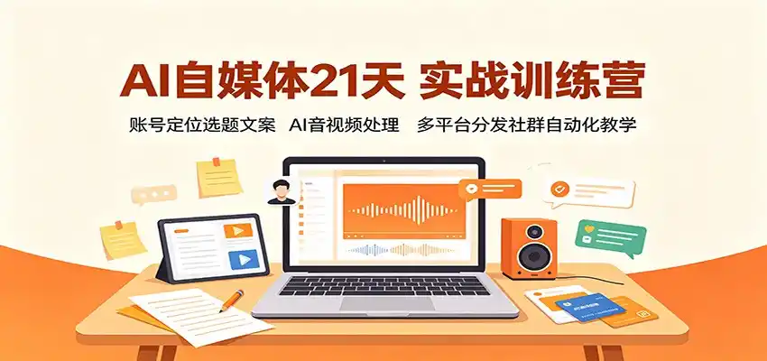 AI自媒体21天实战训练营：账号定位选题文案，AI音视频处理，多平台分发社群自动化教学-初创源码资源站