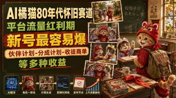 初创源码资源站 AI橘猫80年代怀旧赛道平台流量红利期新号最容易爆伙伴计划 分成计划 收徒商单等多种收益