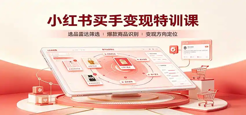 小红书买手变现特训课：账号定位养号起号，选品挂车，笔记标题封面全套教学-初创源码资源站