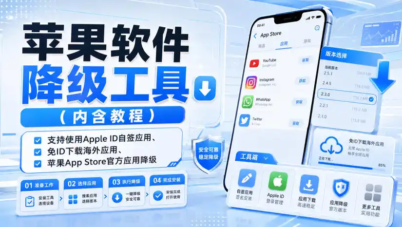 苹果软件降级工具(内含教程)，支持使用Apple ID自签应用、免ID下载海外应用、苹果App Store官方应用降级等-初创源码资源站