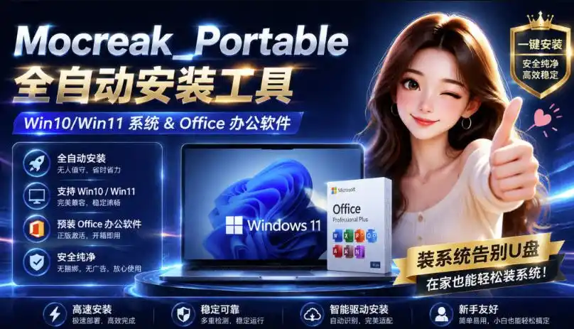 初创源码资源站 Mocreak全自动安装office和win10win11系统告别U盘装系统使用安全可靠