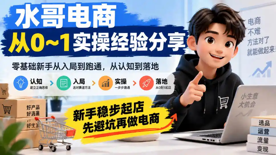 水哥电商从0~1实操经验分享，零基础新手从入局到跑通，从认知到落地，新手稳步起店，先避坑再做电商-初创源码资源站