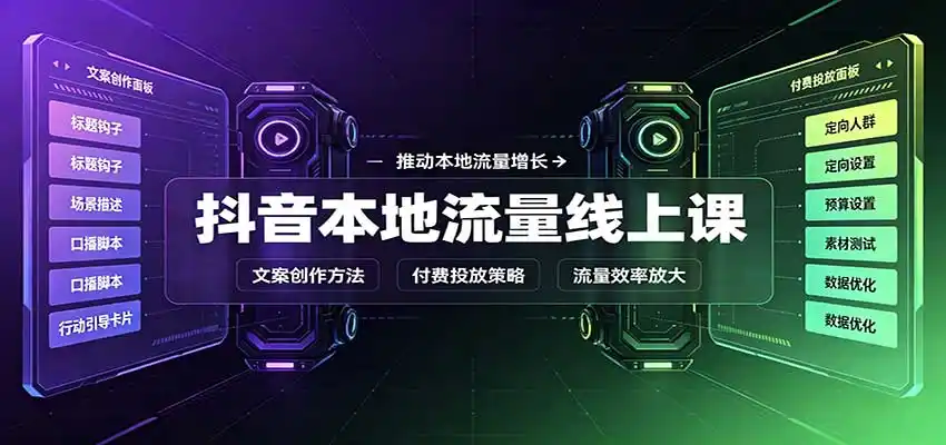 抖音本地流量线上课：账号搭建拍摄剪辑，文案创作与付费投放教学-初创源码资源站