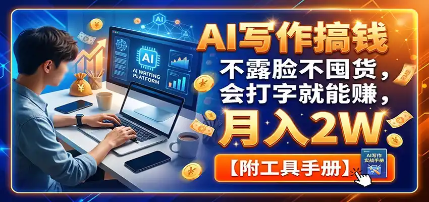 AI写作搞钱:不露脸不囤货,会打字就能赚,月入2W【附工具手册】 - 初创源码资源站-初创源码资源站