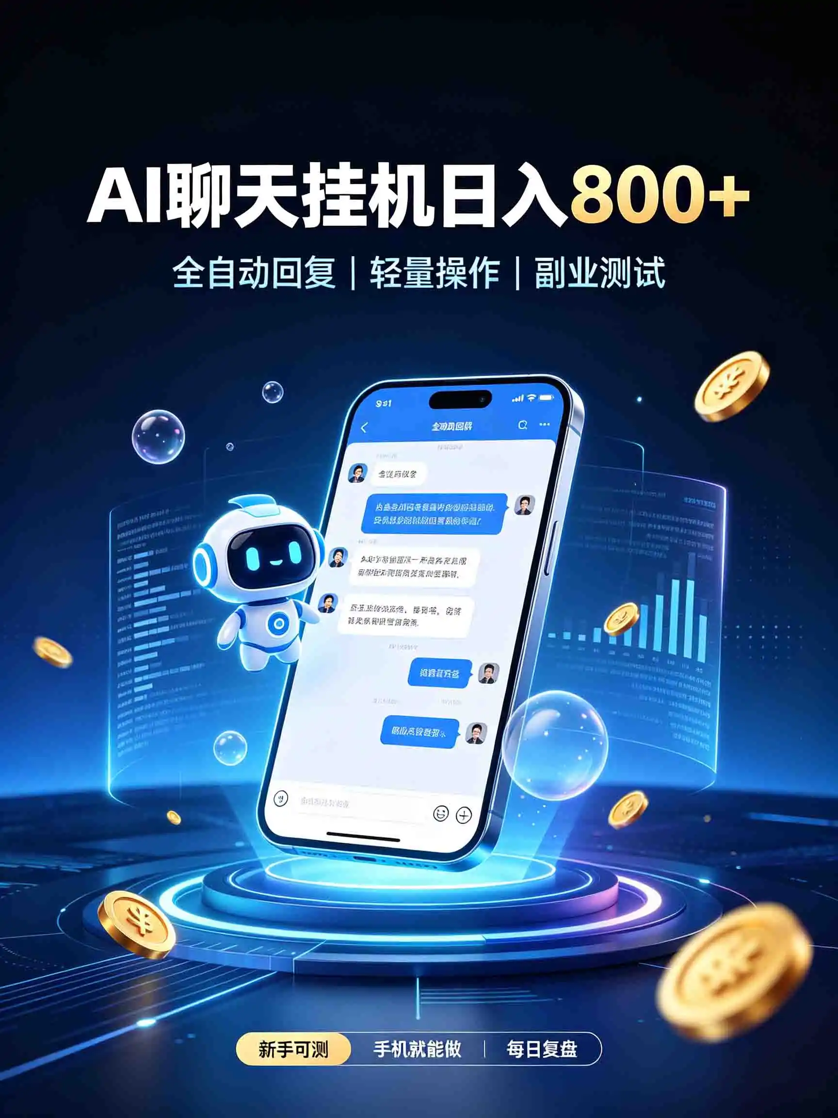 AI聊天挂机，日入800+，适用个人副业，工作室矩阵操作-初创源码资源站