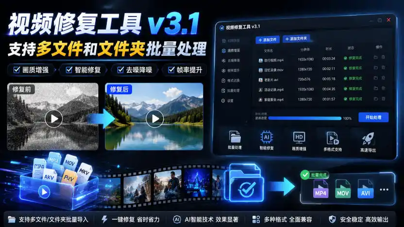 视频修复工具v3.1，支持多文件和文件夹批量处理-初创源码资源站