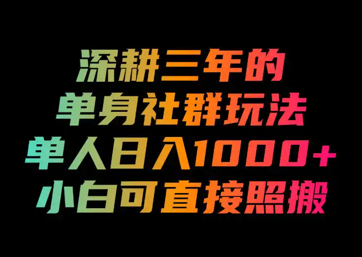深耕三年的单身社群玩法，单人日入1000+，小白可直接照搬！【揭秘】 - 初创源码资源站-初创源码资源站