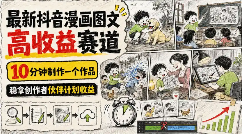 初创源码资源站 最新抖音漫画图文高收益赛道10分钟制作一个作品稳拿创作者伙伴计划收益